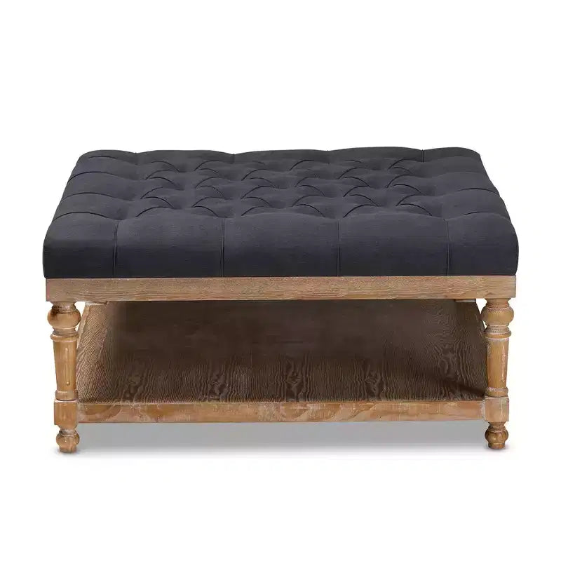 Kelly Linen Fabric Upholstered Wood Cocktail Ottoman - Baxton Studio