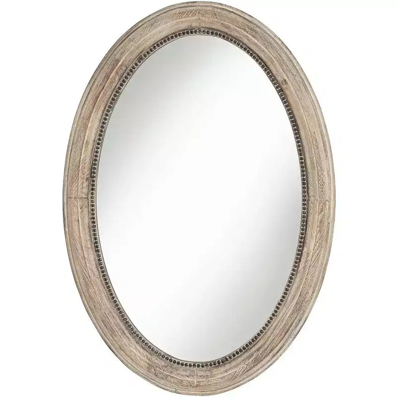 Noble Park Zahra Oval Vanity Decorative Wall Mirror Rustic Farmhouse Beaded Trim Natural Wood Frame 23 1/2 Wide for Bathroom Bedroom Living Room Home