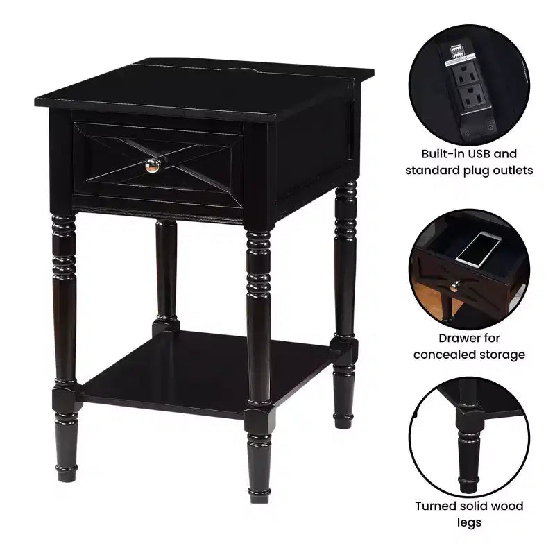 Country Oxford End Table with Charging Station - Johar Furniture