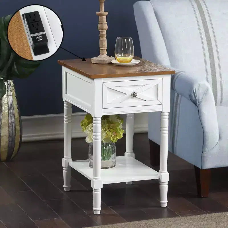 Country Oxford End Table with Charging Station - Johar Furniture
