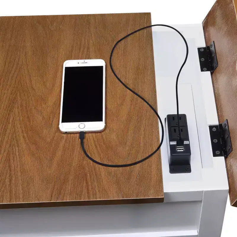 Country Oxford End Table with Charging Station - Johar Furniture