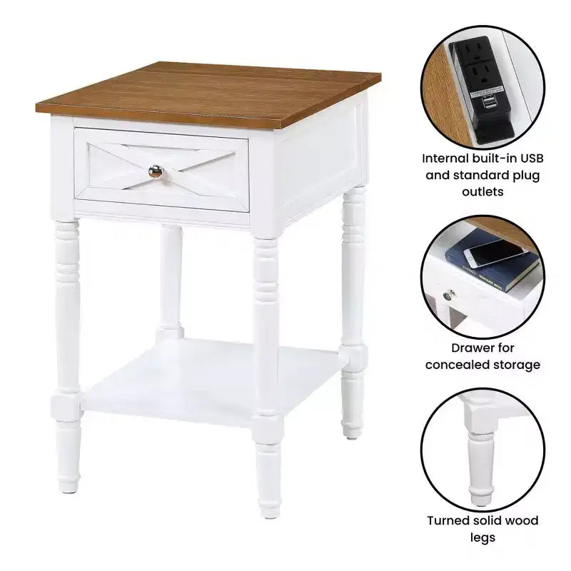 Country Oxford End Table with Charging Station - Johar Furniture