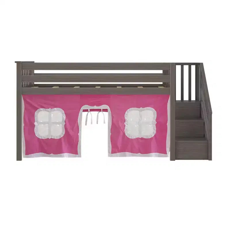 Max & Lily Twin Low Loft with Stairs and Curtains