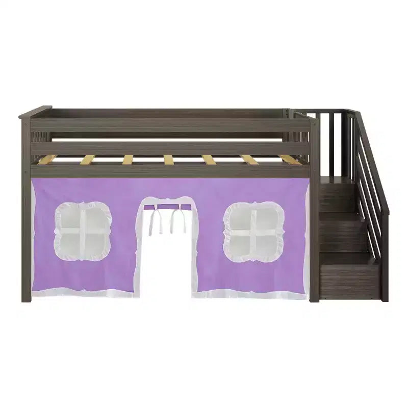 Max & Lily Twin Low Loft with Stairs and Curtains