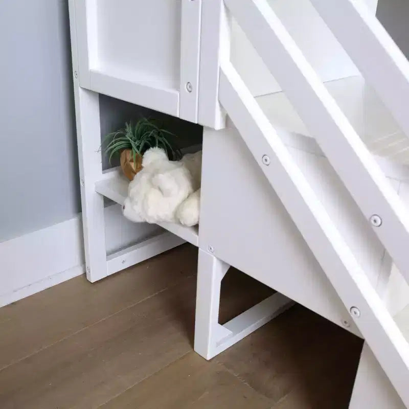 Max & Lily Twin Low Loft with Stairs and Curtains
