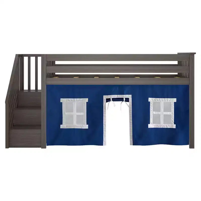 Max & Lily Twin Low Loft with Stairs and Curtains
