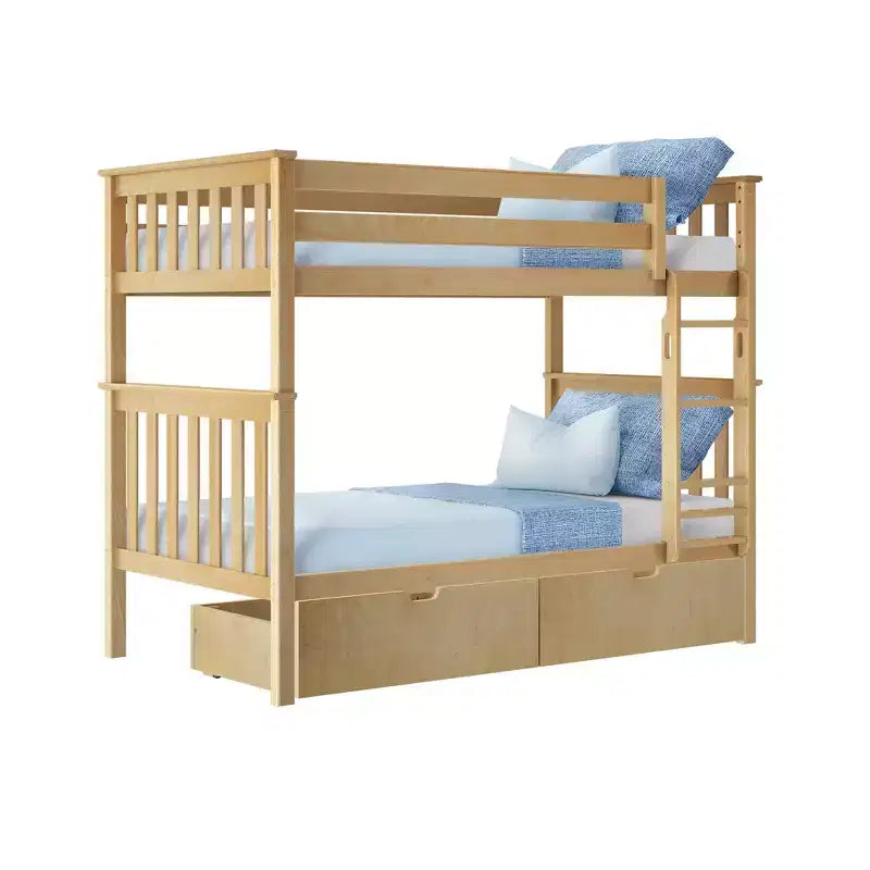 Max & Lily Solid Wood Twin over Twin Bunk Bed for Kids with Underbed Storage Drawers