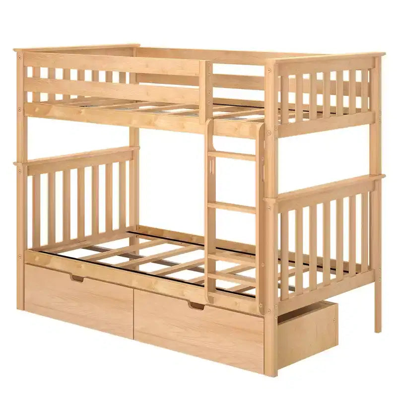 Max & Lily Solid Wood Twin over Twin Bunk Bed for Kids with Underbed Storage Drawers