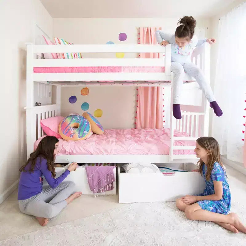 Max & Lily Solid Wood Twin over Twin Bunk Bed for Kids with Underbed Storage Drawers