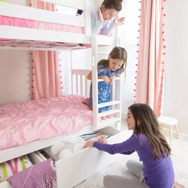 Max & Lily Solid Wood Twin over Twin Bunk Bed for Kids with Underbed Storage Drawers