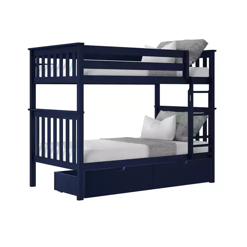 Max & Lily Solid Wood Twin over Twin Bunk Bed for Kids with Underbed Storage Drawers