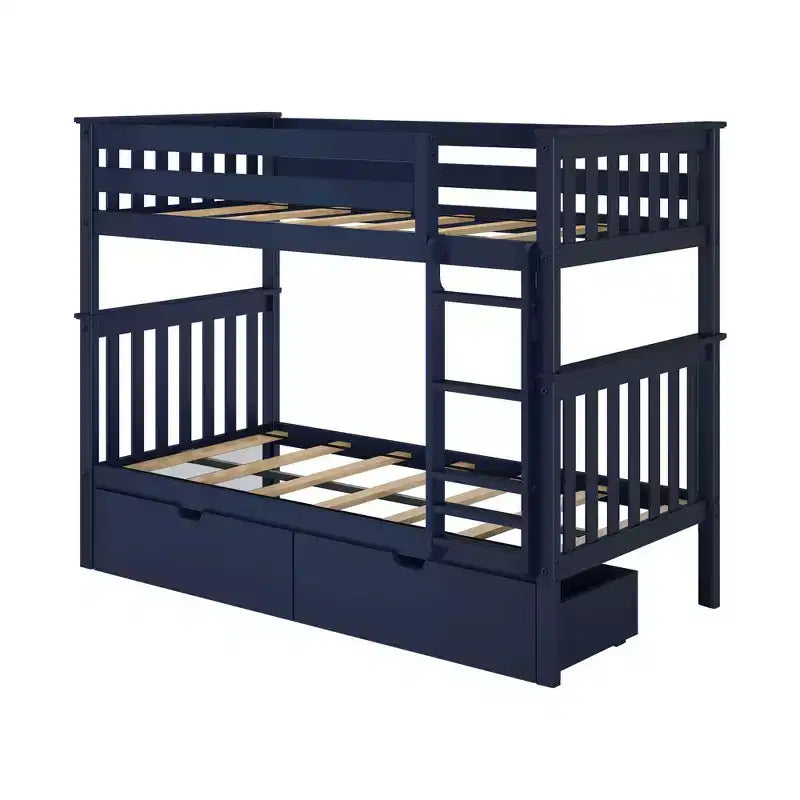 Max & Lily Solid Wood Twin over Twin Bunk Bed for Kids with Underbed Storage Drawers