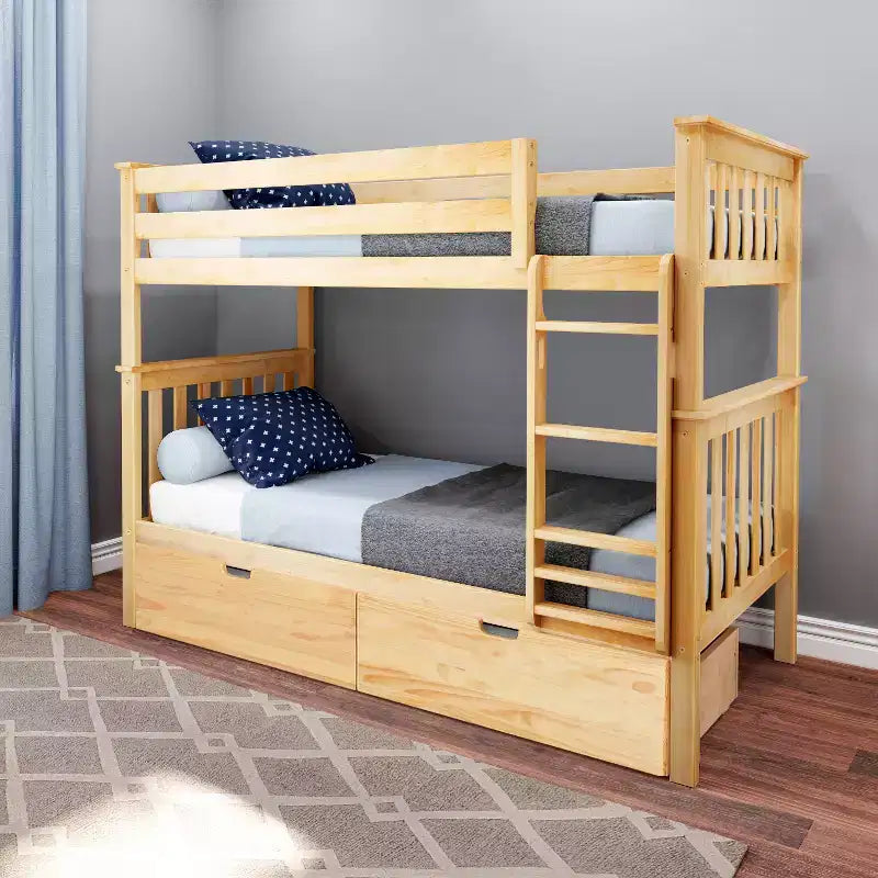 Lit superposé jumeau en bois massif Max & Lily pour enfants avec tiroirs de rangement sous le lit