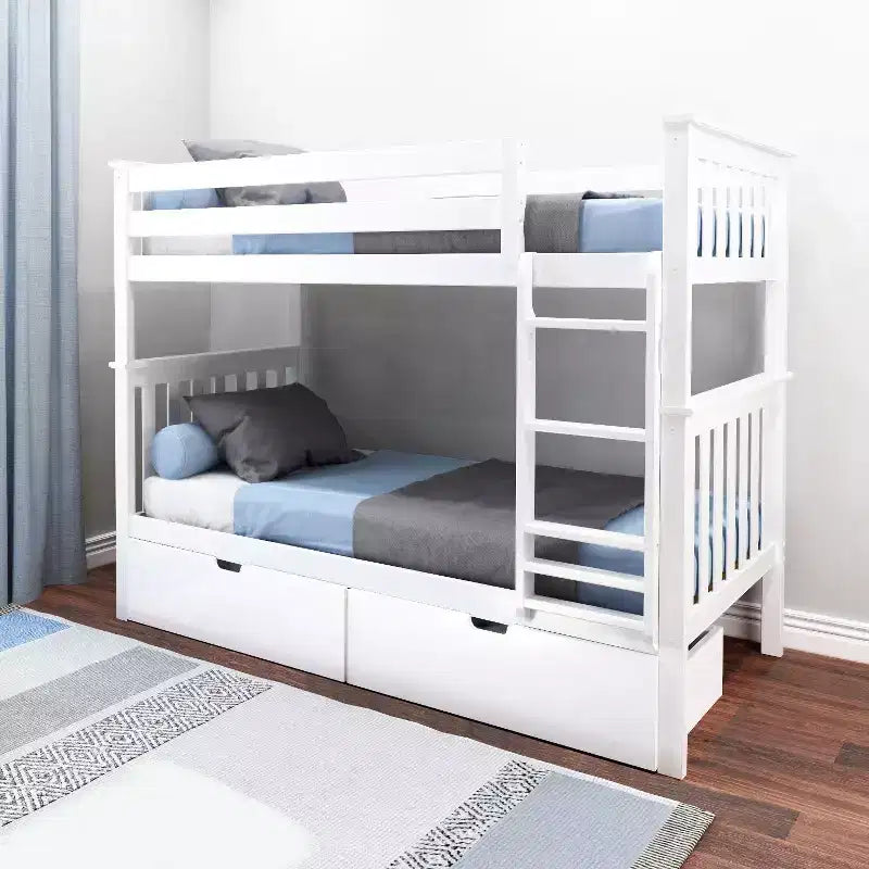 Lit superposé jumeau en bois massif Max & Lily pour enfants avec tiroirs de rangement sous le lit