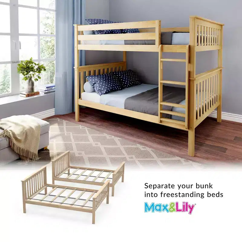 Max & Lily Full over Full Bunk Bed for Kids, Solid Wood Platform Bed, No Box Spring Needed