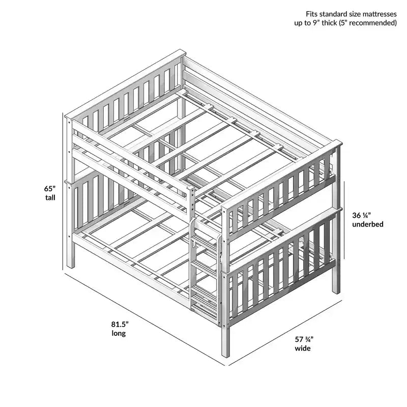 Max & Lily Full over Full Bunk Bed for Kids, Solid Wood Platform Bed, No Box Spring Needed