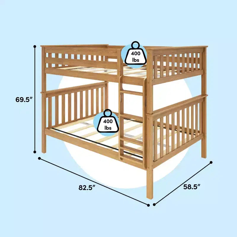 Max & Lily Full over Full Bunk Bed for Kids, Solid Wood Platform Bed, No Box Spring Needed