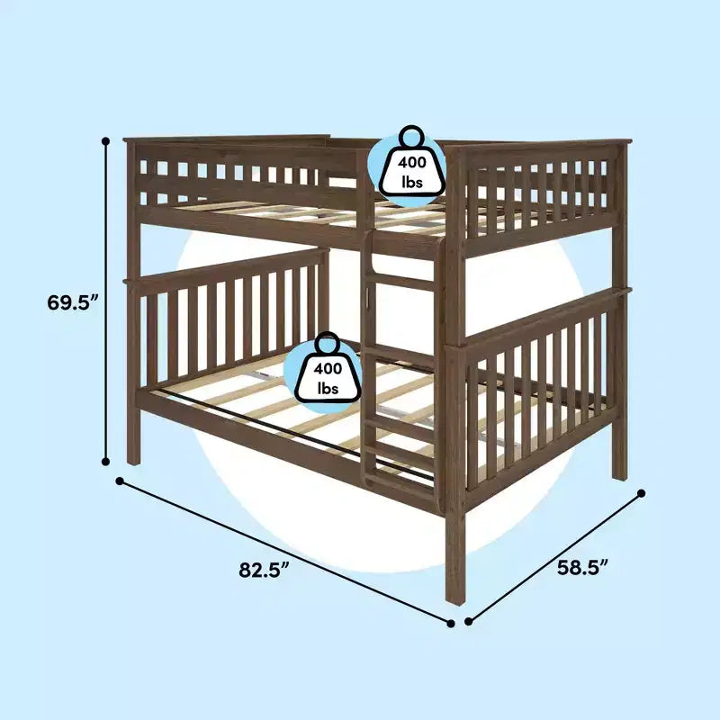 Max & Lily Full over Full Bunk Bed for Kids, Solid Wood Platform Bed, No Box Spring Needed