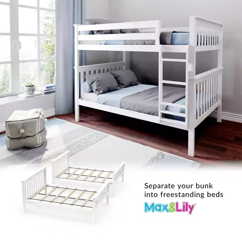 Max & Lily Full over Full Bunk Bed for Kids, Solid Wood Platform Bed, No Box Spring Needed