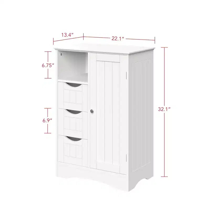 RiverRidge Ashland Single Door Bathroom and Laundry Storage Cabinet with 3 Drawers, Open and Adjustable Shelf