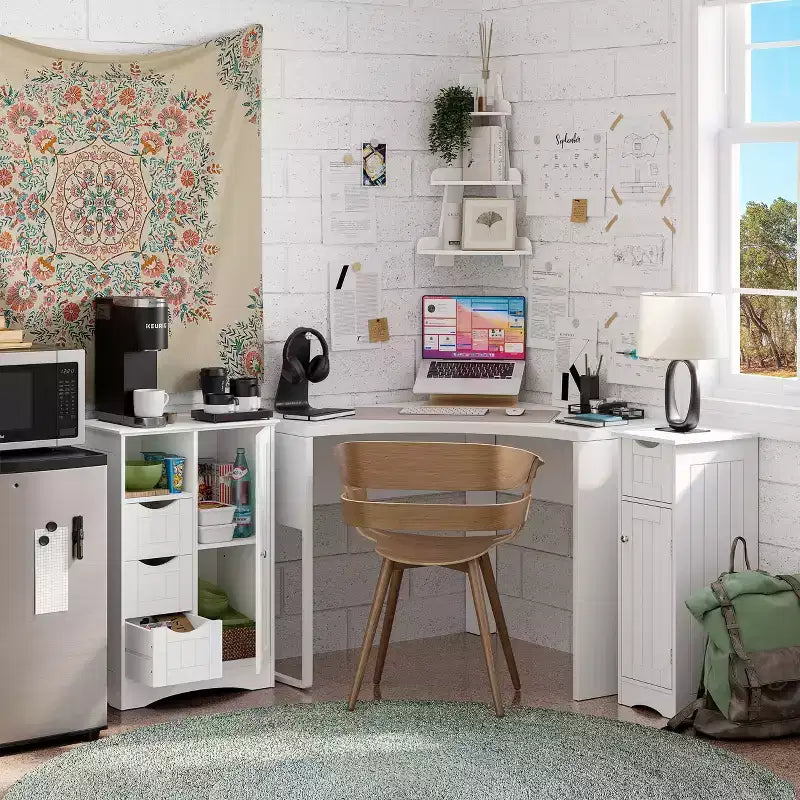 RiverRidge Ashland Single Door Bathroom and Laundry Storage Cabinet with 3 Drawers, Open and Adjustable Shelf
