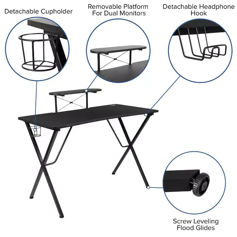 Flash Furniture Gaming Desk and Racing Chair Set with Cup Holder, Headphone Hook, and Monitor/Smartphone Stand