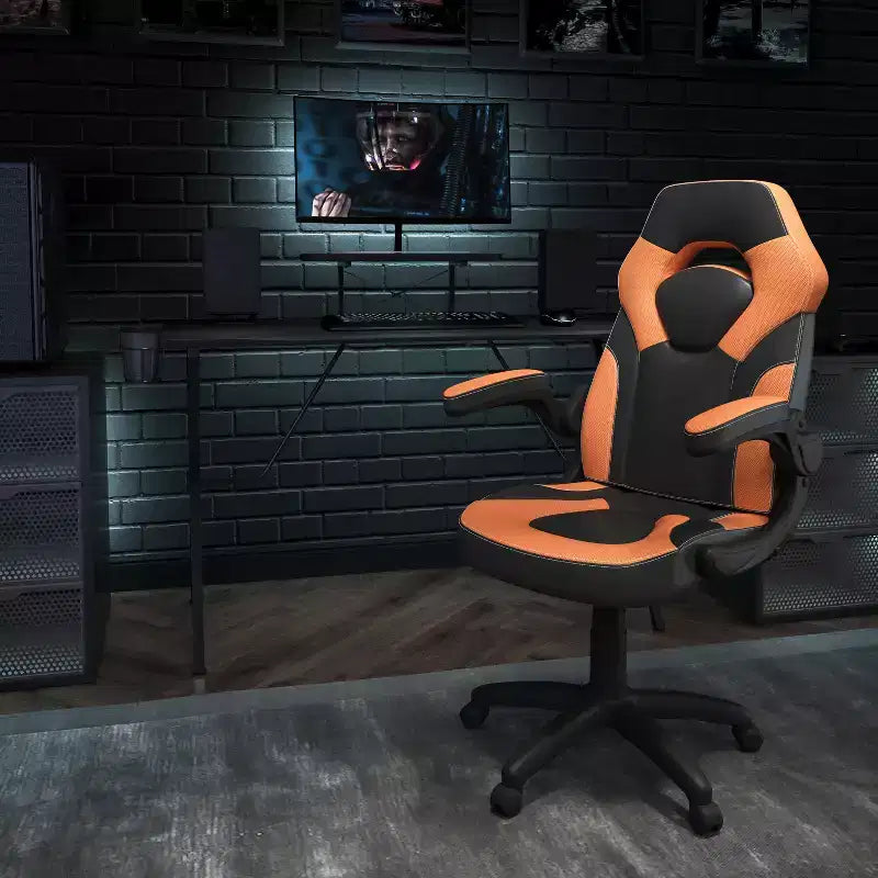 Flash Furniture Gaming Desk and Racing Chair Set with Cup Holder, Headphone Hook, and Monitor/Smartphone Stand
