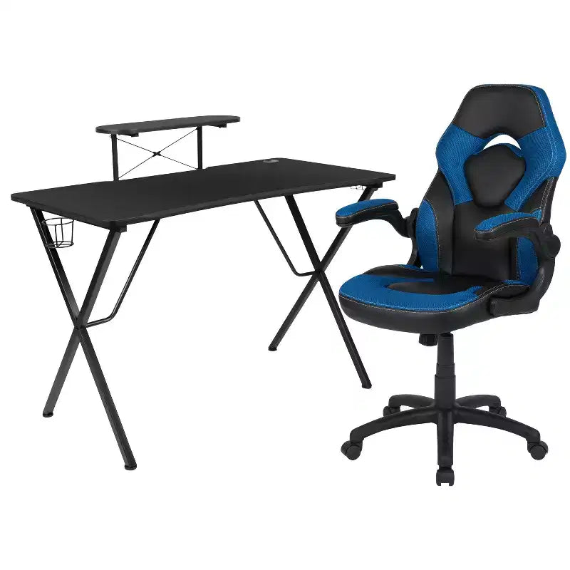 Ensemble bureau de gaming et chaise de course Flash Furniture avec porte-gobelet, crochet pour casque et support pour moniteur/smartphone