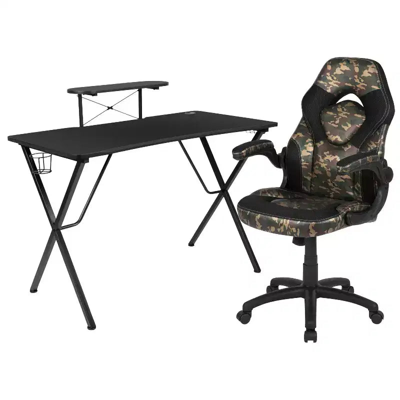 Flash Furniture Gaming Desk and Racing Chair Set with Cup Holder, Headphone Hook, and Monitor/Smartphone Stand