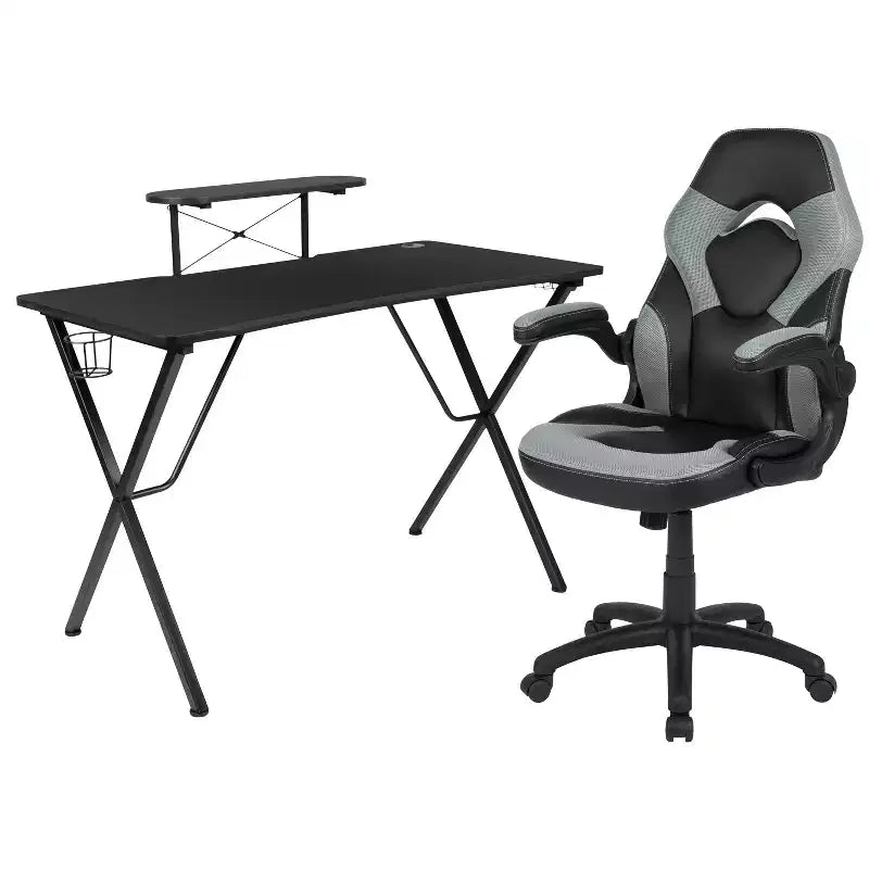 Ensemble bureau de gaming et chaise de course Flash Furniture avec porte-gobelet, crochet pour casque et support pour moniteur/smartphone
