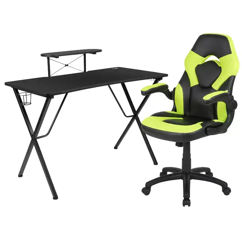 Ensemble bureau de gaming et chaise de course Flash Furniture avec porte-gobelet, crochet pour casque et support pour moniteur/smartphone