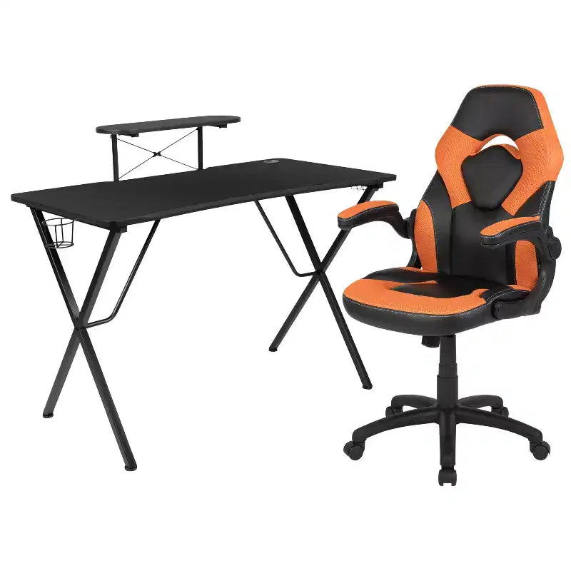 Ensemble bureau de gaming et chaise de course Flash Furniture avec porte-gobelet, crochet pour casque et support pour moniteur/smartphone