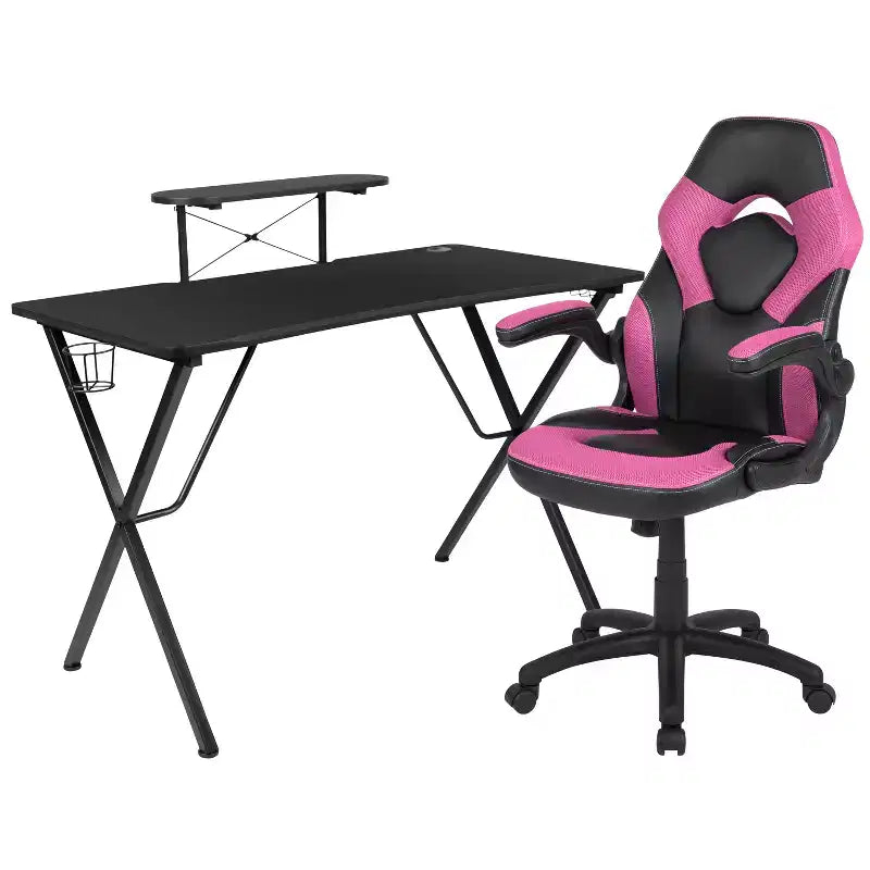 Ensemble bureau de gaming et chaise de course Flash Furniture avec porte-gobelet, crochet pour casque et support pour moniteur/smartphone