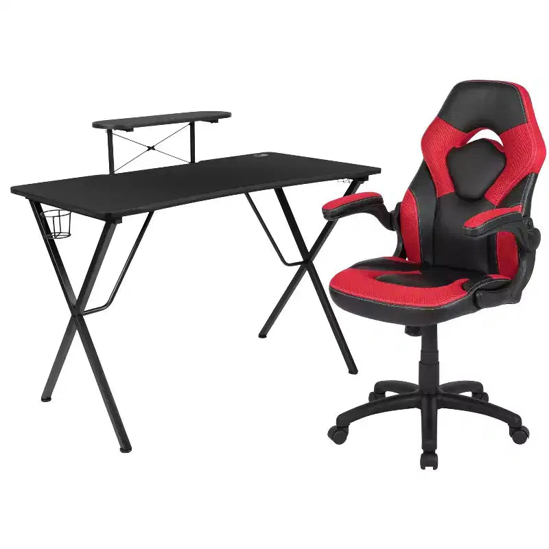 Ensemble bureau de gaming et chaise de course Flash Furniture avec porte-gobelet, crochet pour casque et support pour moniteur/smartphone