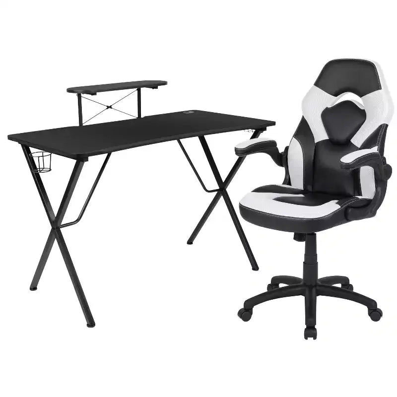 Ensemble bureau de gaming et chaise de course Flash Furniture avec porte-gobelet, crochet pour casque et support pour moniteur/smartphone