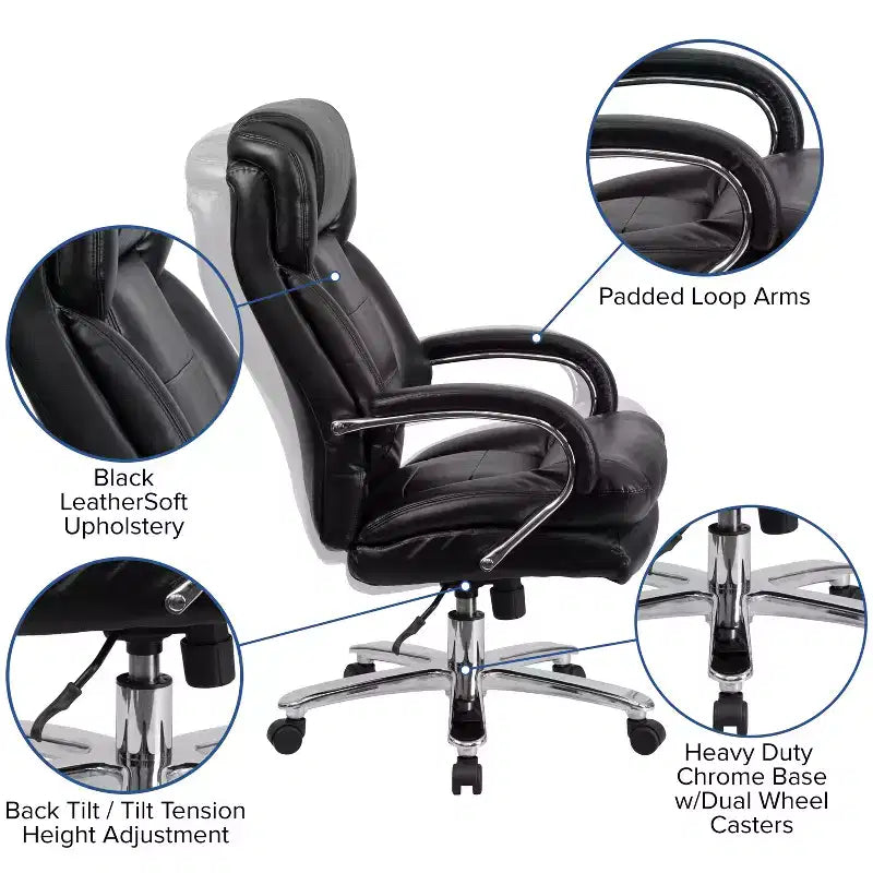 Flash Furniture HERCULES Series 24/7 Intensive Use Big & Tall 500 lb. Rated Executive Swivel Ergonomic Office Chair with Loop Arms