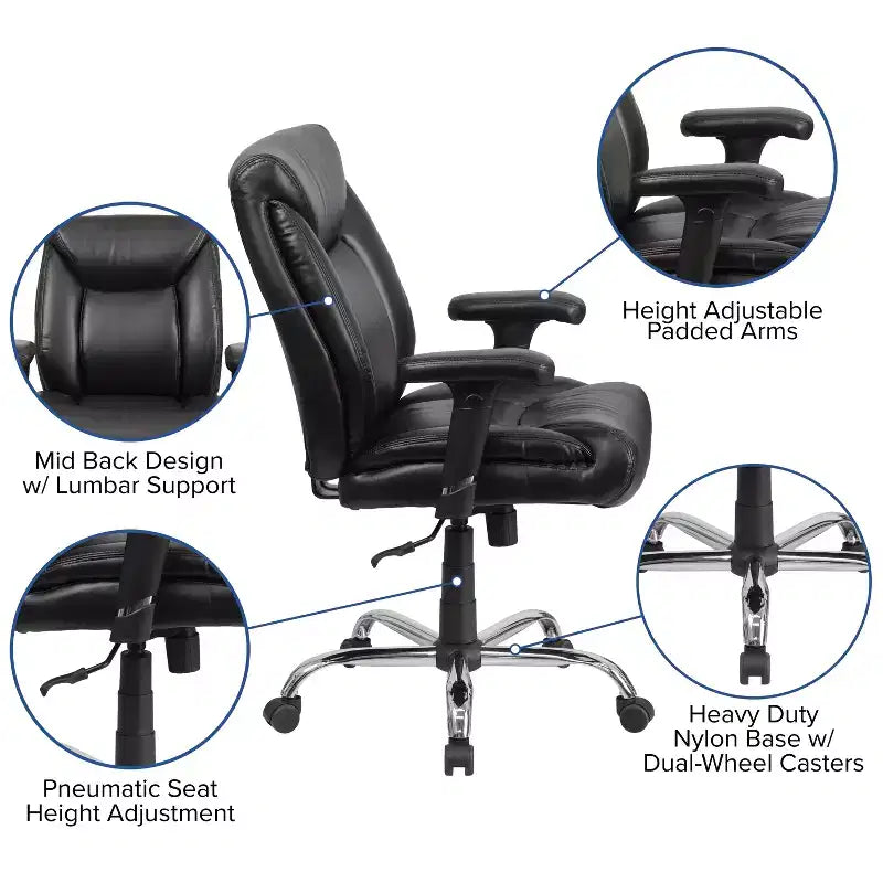 Flash Furniture HERCULES Series Big & Tall 400 lb. Rated Swivel Ergonomic Task Office Chair with Deep Tufted Seating and Adjustable Arms