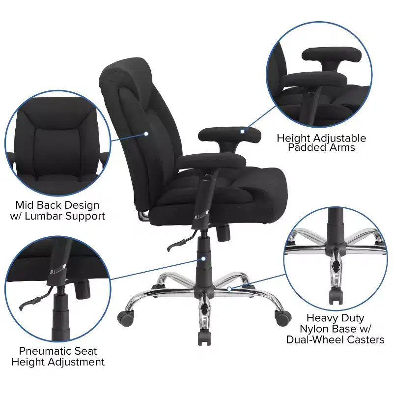 Flash Furniture HERCULES Series Big & Tall 400 lb. Rated Swivel Ergonomic Task Office Chair with Deep Tufted Seating and Adjustable Arms
