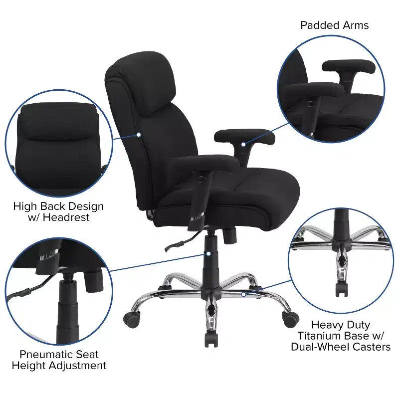 Flash Furniture HERCULES Series Big & Tall 400 lb. Rated Swivel Ergonomic Task Office Chair with Clean Line Stitching and Adjustable Arms