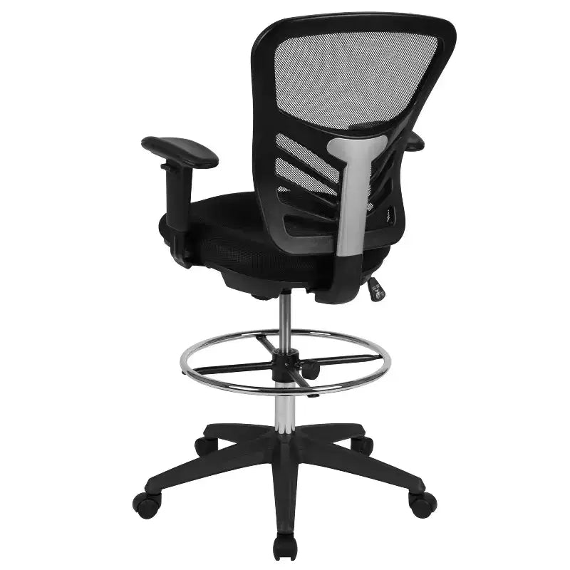 Flash Furniture Mid-Back Mesh Ergonomic Drafting Chair with Adjustable Chrome Foot Ring, Adjustable Arms