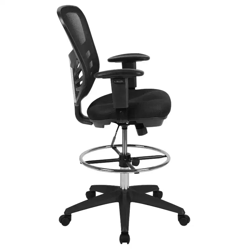 Flash Furniture Mid-Back Mesh Ergonomic Drafting Chair with Adjustable Chrome Foot Ring, Adjustable Arms