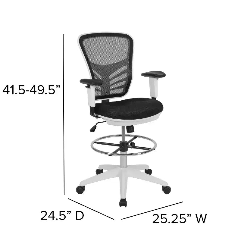 Flash Furniture Mid-Back Mesh Ergonomic Drafting Chair with Adjustable Chrome Foot Ring, Adjustable Arms