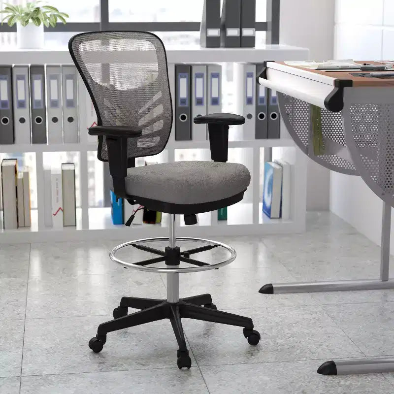 Flash Furniture Mid-Back Mesh Ergonomic Drafting Chair with Adjustable Chrome Foot Ring, Adjustable Arms