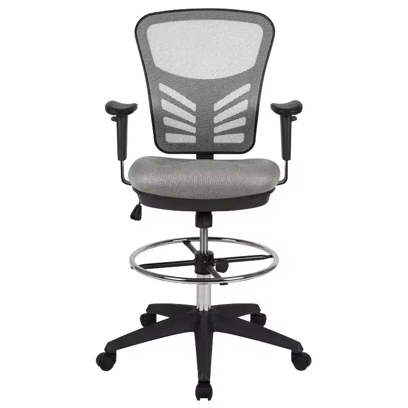 Flash Furniture Mid-Back Mesh Ergonomic Drafting Chair with Adjustable Chrome Foot Ring, Adjustable Arms
