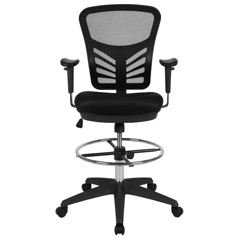 Flash Furniture Mid-Back Mesh Ergonomic Drafting Chair with Adjustable Chrome Foot Ring, Adjustable Arms