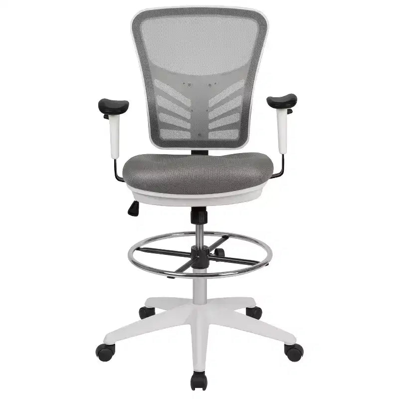 Flash Furniture Mid-Back Mesh Ergonomic Drafting Chair with Adjustable Chrome Foot Ring, Adjustable Arms