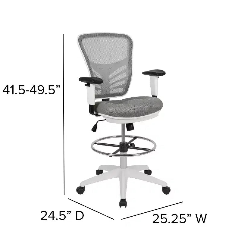 Flash Furniture Mid-Back Mesh Ergonomic Drafting Chair with Adjustable Chrome Foot Ring, Adjustable Arms