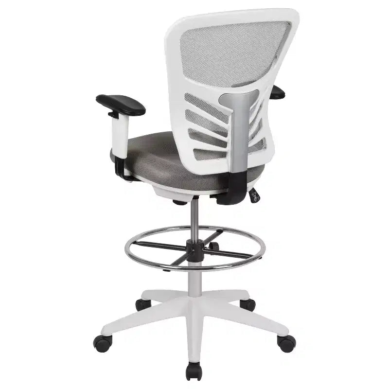 Flash Furniture Mid-Back Mesh Ergonomic Drafting Chair with Adjustable Chrome Foot Ring, Adjustable Arms