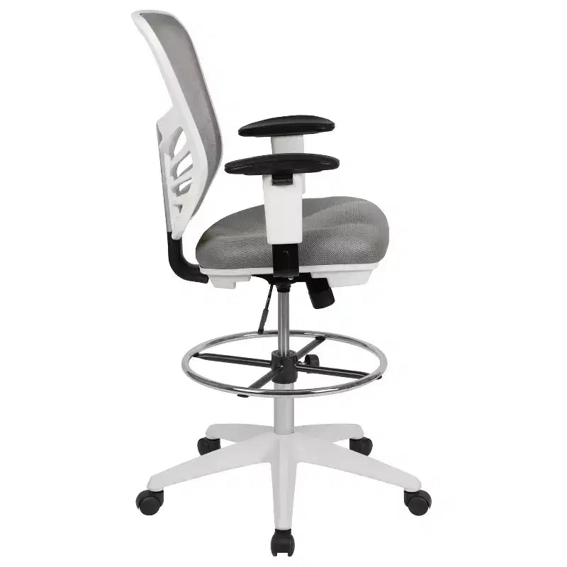 Flash Furniture Mid-Back Mesh Ergonomic Drafting Chair with Adjustable Chrome Foot Ring, Adjustable Arms