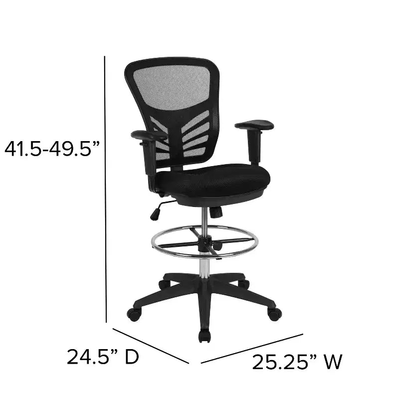 Flash Furniture Mid-Back Mesh Ergonomic Drafting Chair with Adjustable Chrome Foot Ring, Adjustable Arms